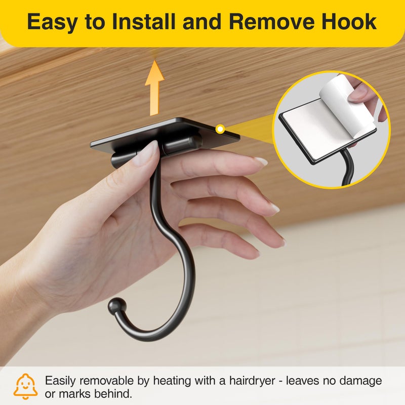 Josmimic Under Cabinet Banana Hook Adhesive - 2 Pack Sticky Banana Hanger Under Counter, Sturdy Metal Banana Holder for Hanging Bananas or Kitchen Utensil, Banana Saver, Keeps Bananas Fresh, Black - Image 4